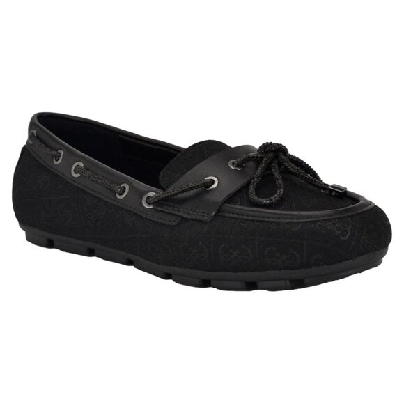 Guess Women's Lavonta Rhinestone Lace Tailored Boat Shoes - Black Logo - Picture 1 of 4